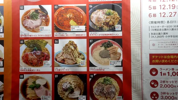 会場の出店ボード。麺の太さ・濃さ・スープの種類がアイコンで表示